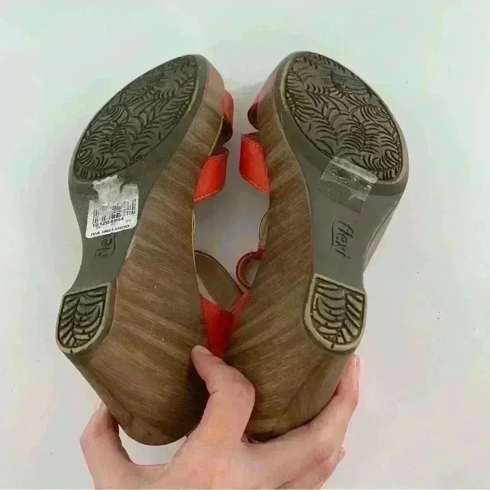 Flexi womens sandals size 7 coral leather t-strap gem wedges costal granny